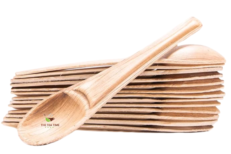 A pile of biodegradable eco friendly teaspoons