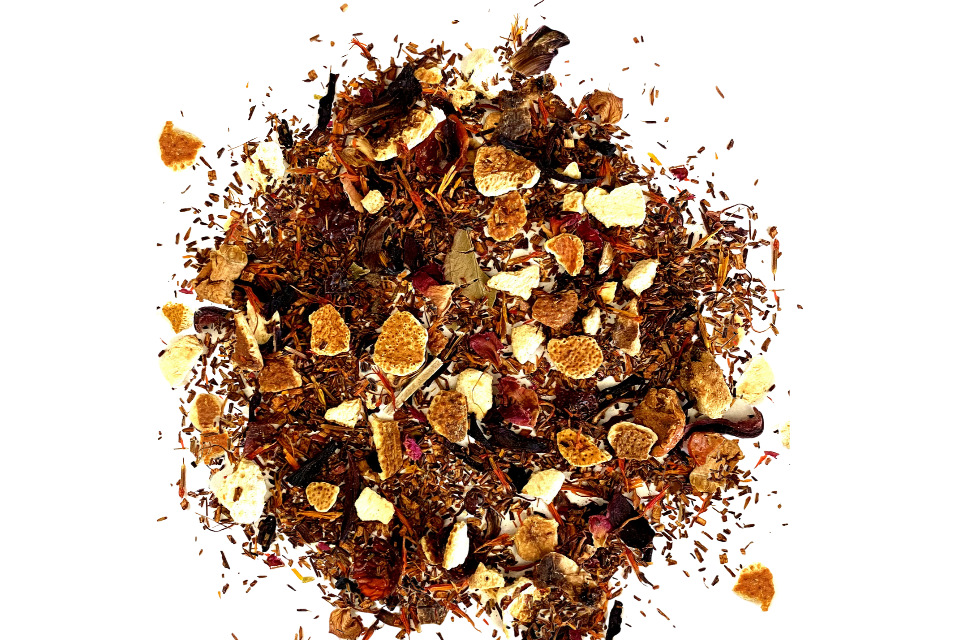 Rooibos tea with citrus pieces. The Tea Time Shop