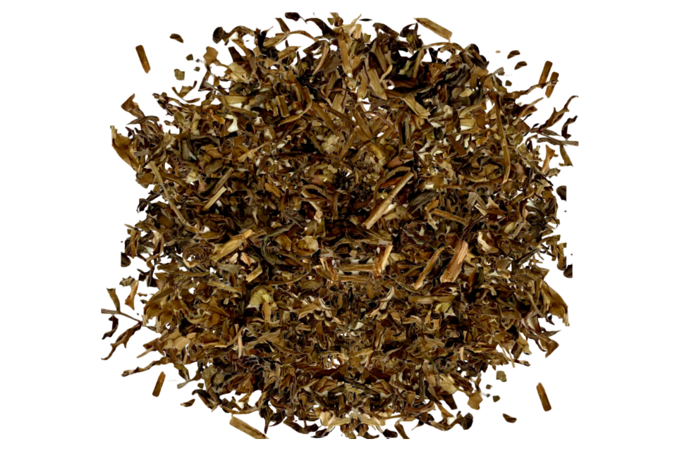 A close-up image of loose leaf decaf English breakfast black tea.