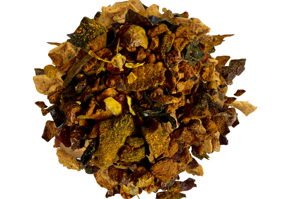 Heap of dried herbs on a white background