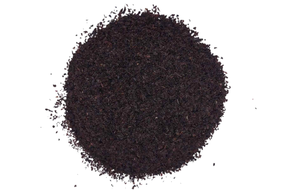 Coarse ground tea on a white background.