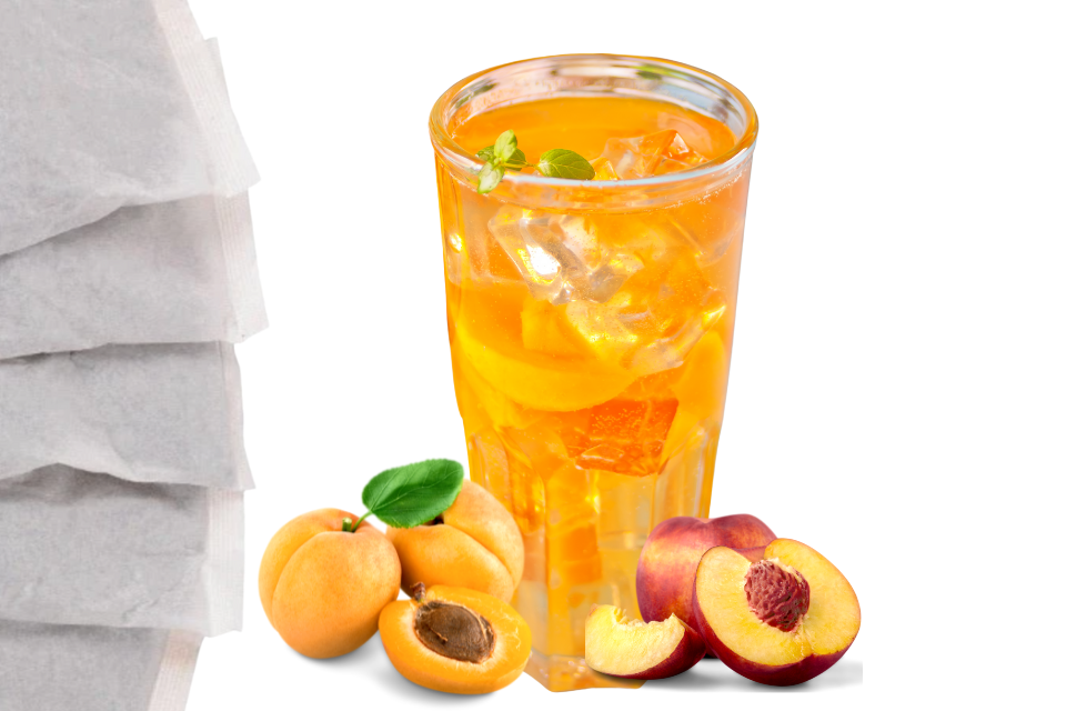 iced tea pouches with loose leaf black tea and apricot and peach flavor