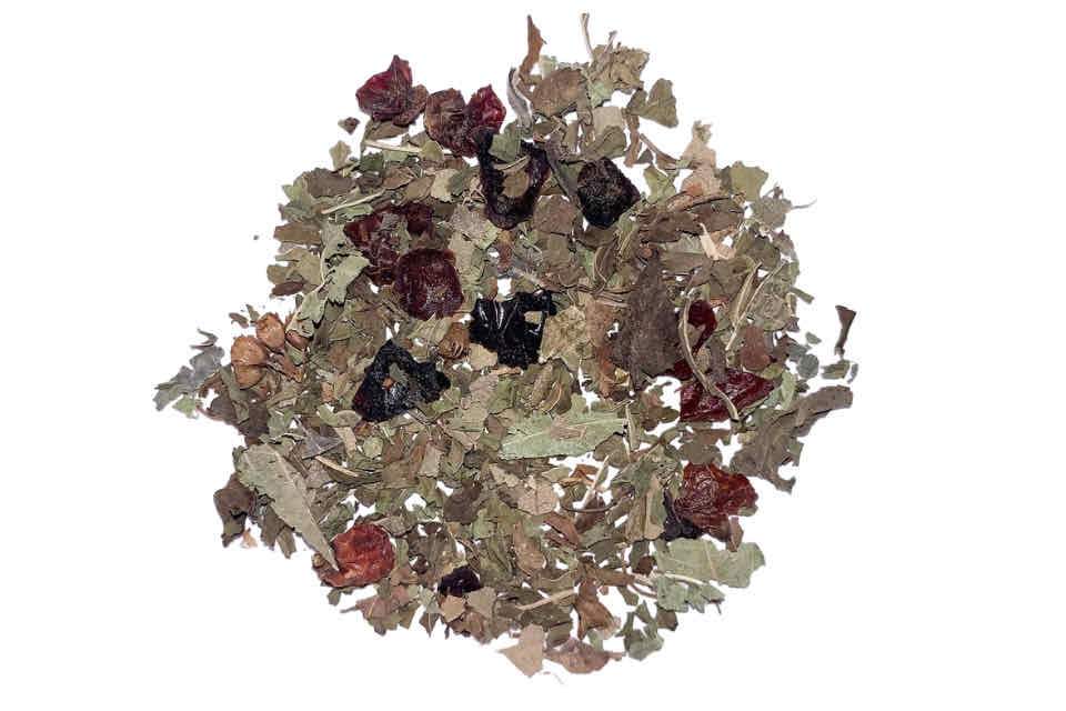 an herbal blend of rose hip, holy basil, lemon myrtle, linden blossoms, and spearmint leaf